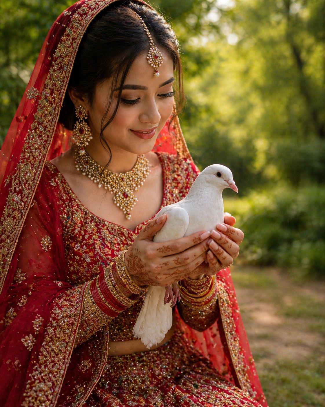 White dove with wings in motion against a pale sky